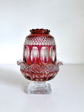 VINTAGE RUBY RED FLASHED FAIRY LAMP WESTMORELAND WAKEFIELD GLASS